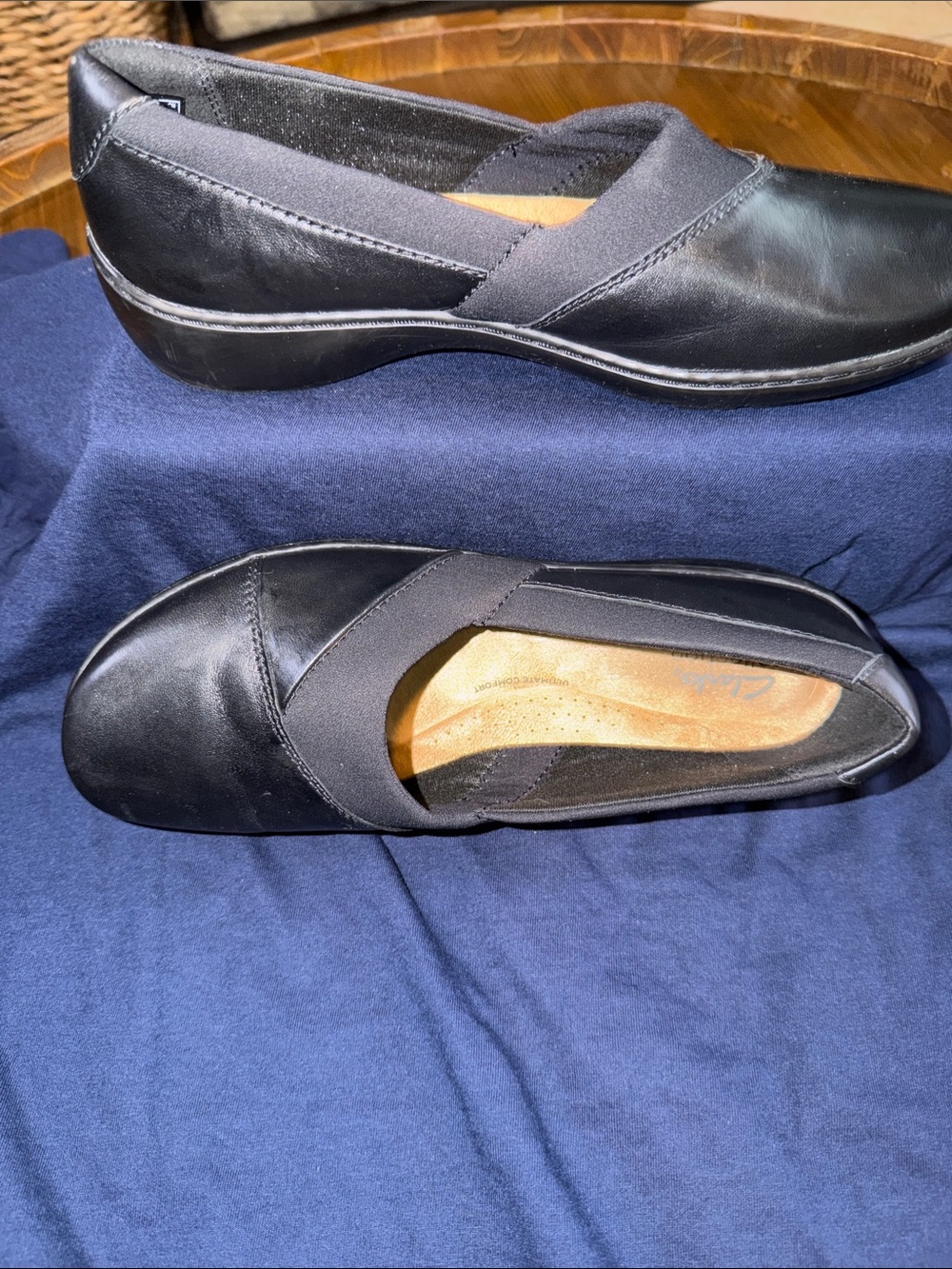 Clarks Black Slip-On Comfort Flats